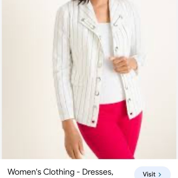 Chico’s Cream with Black Stripes Grommet Blazer Size 0 - Picture 2 of 12